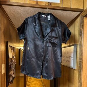 Ladies Adonna Dark Black Medium Pajamas, Long pants & Short Sleeve Top